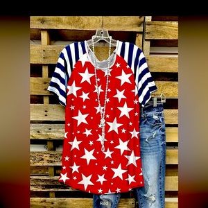 Plus size. Red, white, blue Starry Tee. True to size.